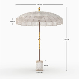 Ensemble parasol en macramé et pied de parasol en bois - Fakélé
