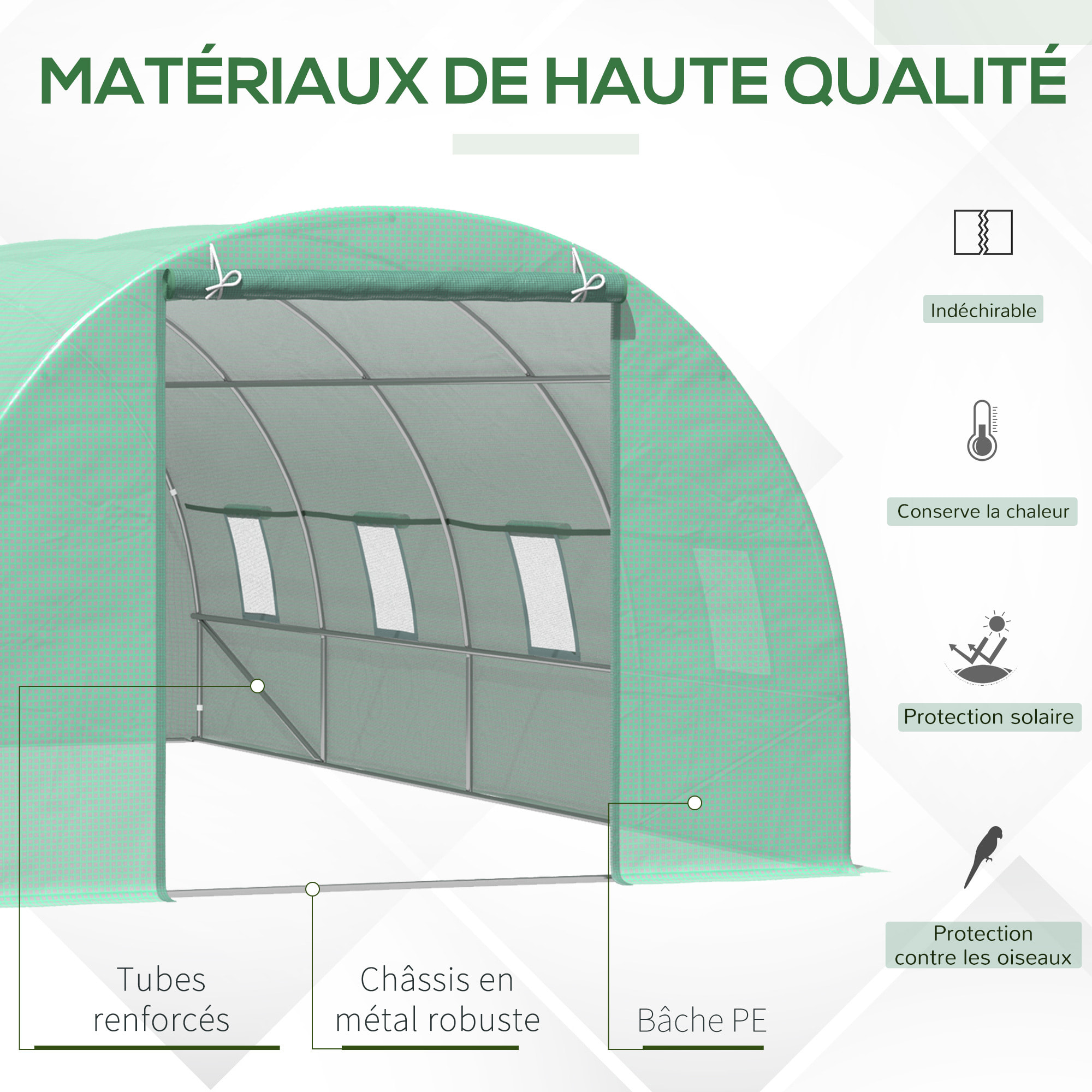 Serre de jardin tunnel 5,9L x 3l x 2H m châssis tubulaire acier galvanisé renforcé 2,5 cm 8 fenêtres 1 porte vert