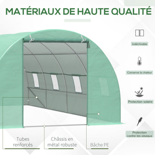 Serre de jardin tunnel 5,9L x 3l x 2H m châssis tubulaire acier galvanisé renforcé 2,5 cm 8 fenêtres 1 porte vert