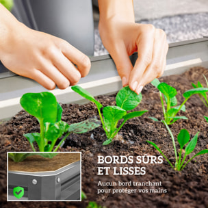 Carré potager de jardin dim. 120L x 120l x 30H cm tôle d'acier ondulée gris clair