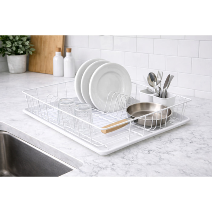Egouttoir à vaisselle SAKURA avec plateau an Acier Chromé Blanc MSV