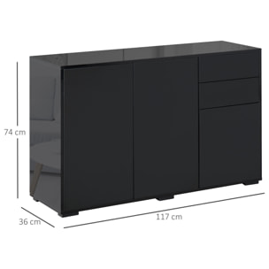 Commode buffet de rangement 2 tiroirs coulissants 3 portes étagère réglable panneaux de particules 117 x 36 x 74 cm noir