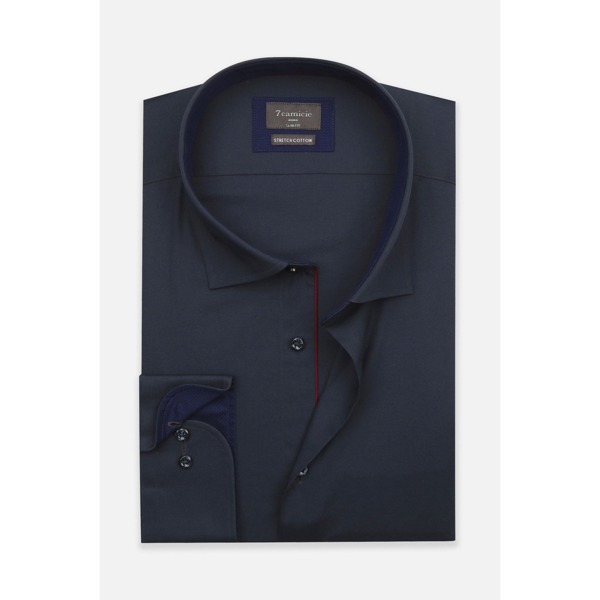 Camicia Uomo 1 Bottone Francese Slim Popeline Stretch Unito Blu