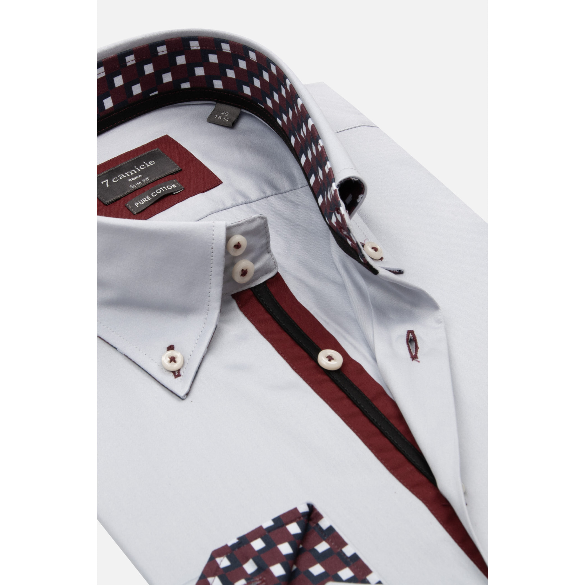 Camicia Uomo 2 Bottoni Button Down Slim Satin Unito Grigio