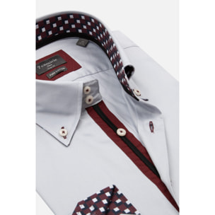 Camicia Uomo 2 Bottoni Button Down Slim Satin Unito Grigio