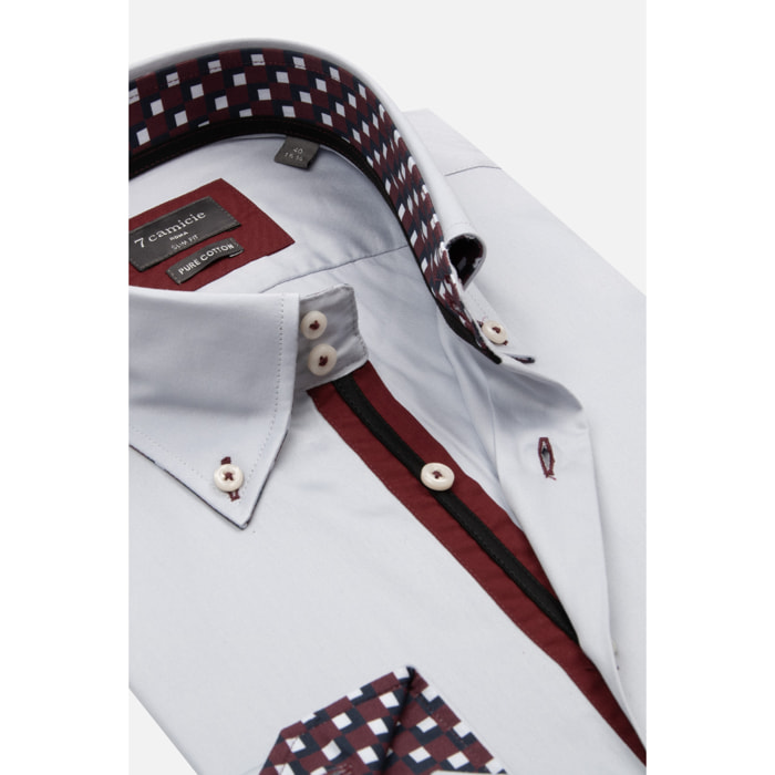 Camicia Uomo 2 Bottoni Button Down Slim Satin Unito Grigio