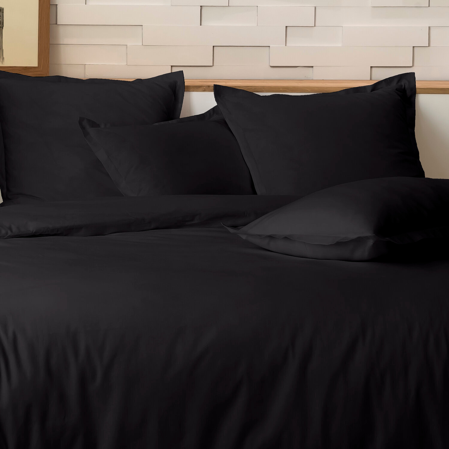 Parure housse de couette 2pcs 100% percale de coton 80 fils_ noir