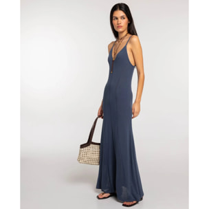 Vestido largo de punto con godets