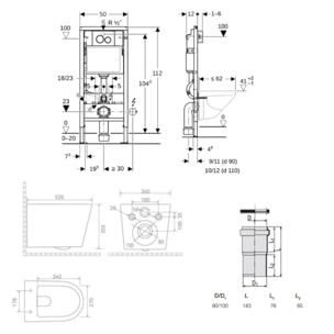 Duofix pack WC bâti-support + WC suspendu sans bride Ceramia avec abattant SoftClose + plaque (GEBCE14WT02-FR)