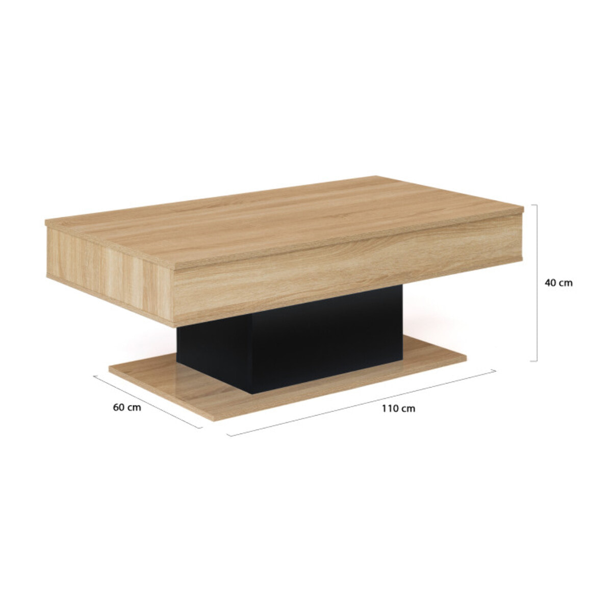 Table basse Tania avec plateau relevable - Bois - Noir