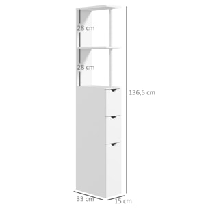 Colonne salle de bain style contemporain - 2 tiroirs, 2 étagères, porte - MDF métal blanc