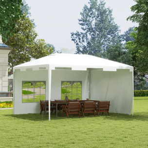 Carpa de Jardín 4x3 m Cenador Desmontable Exterior Gazebo con 2 Paneles Laterales 2 Ventanas y Marco de Acero Anti-UV Impermeable para Terraza Patio Blanco