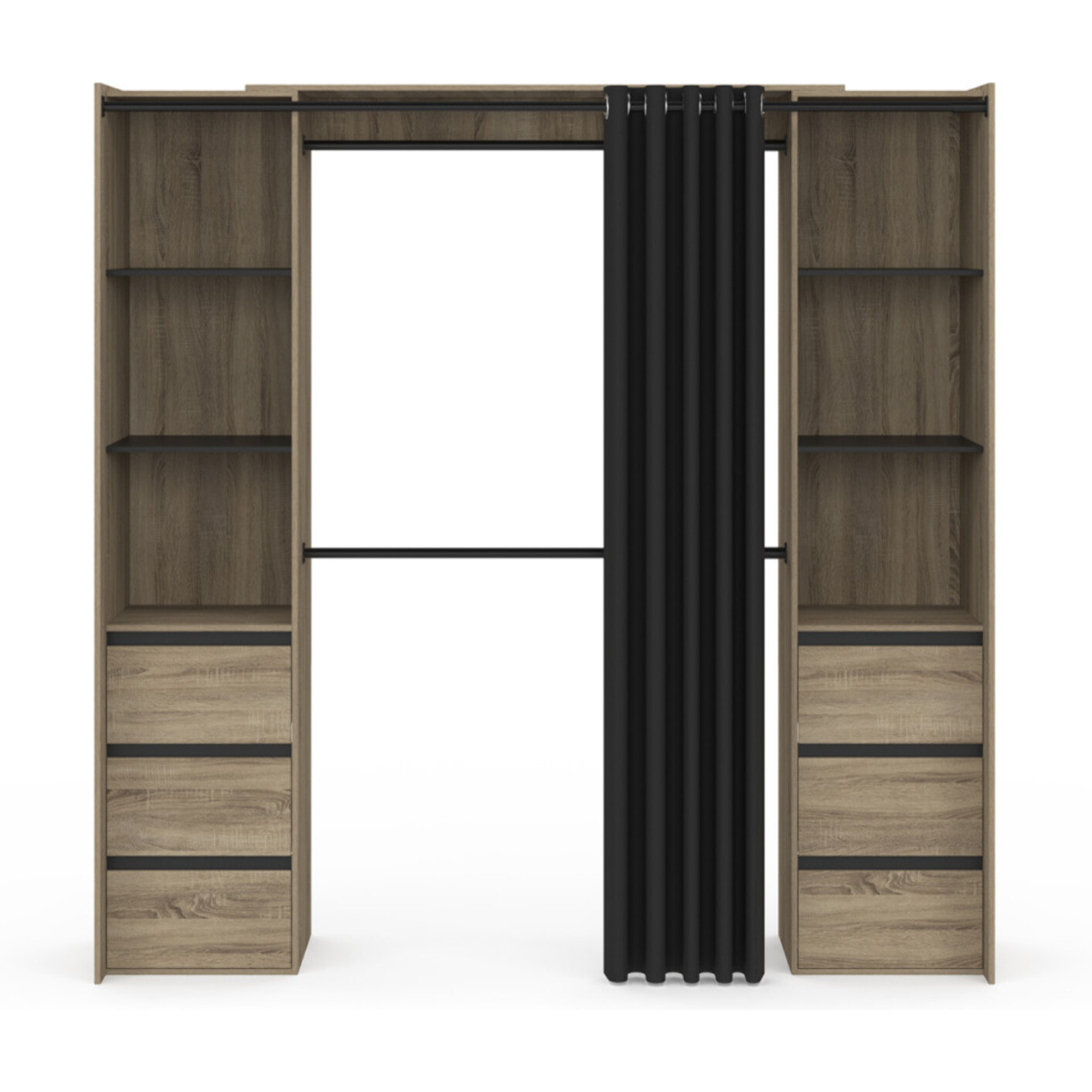 Dressing Justine extensible 120-180cm effet bois 6 tiroirs double colonne