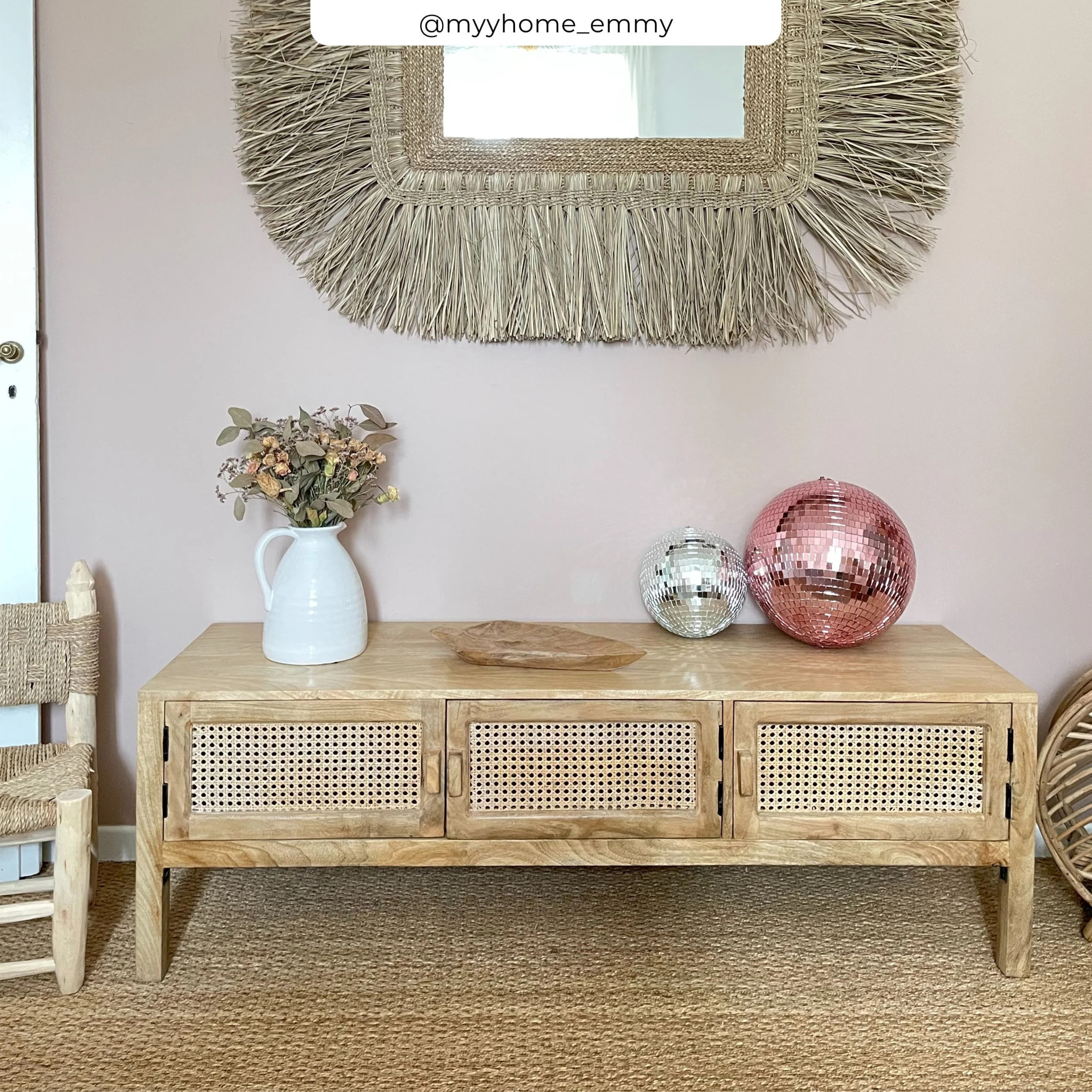 Meuble TV cannage et bois de manguier 140 cm - Tiki