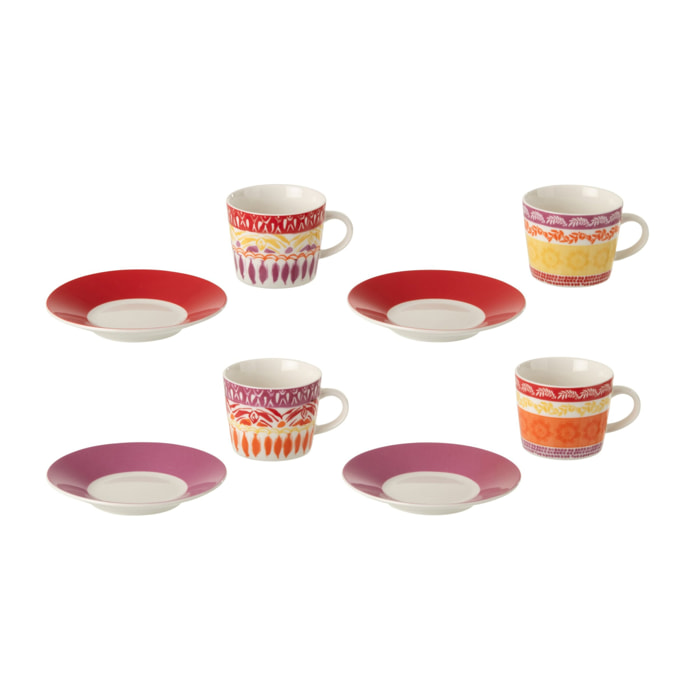 J-Line Tasse + Sous-tasse - céralique - violet/rouge - small - set de 4