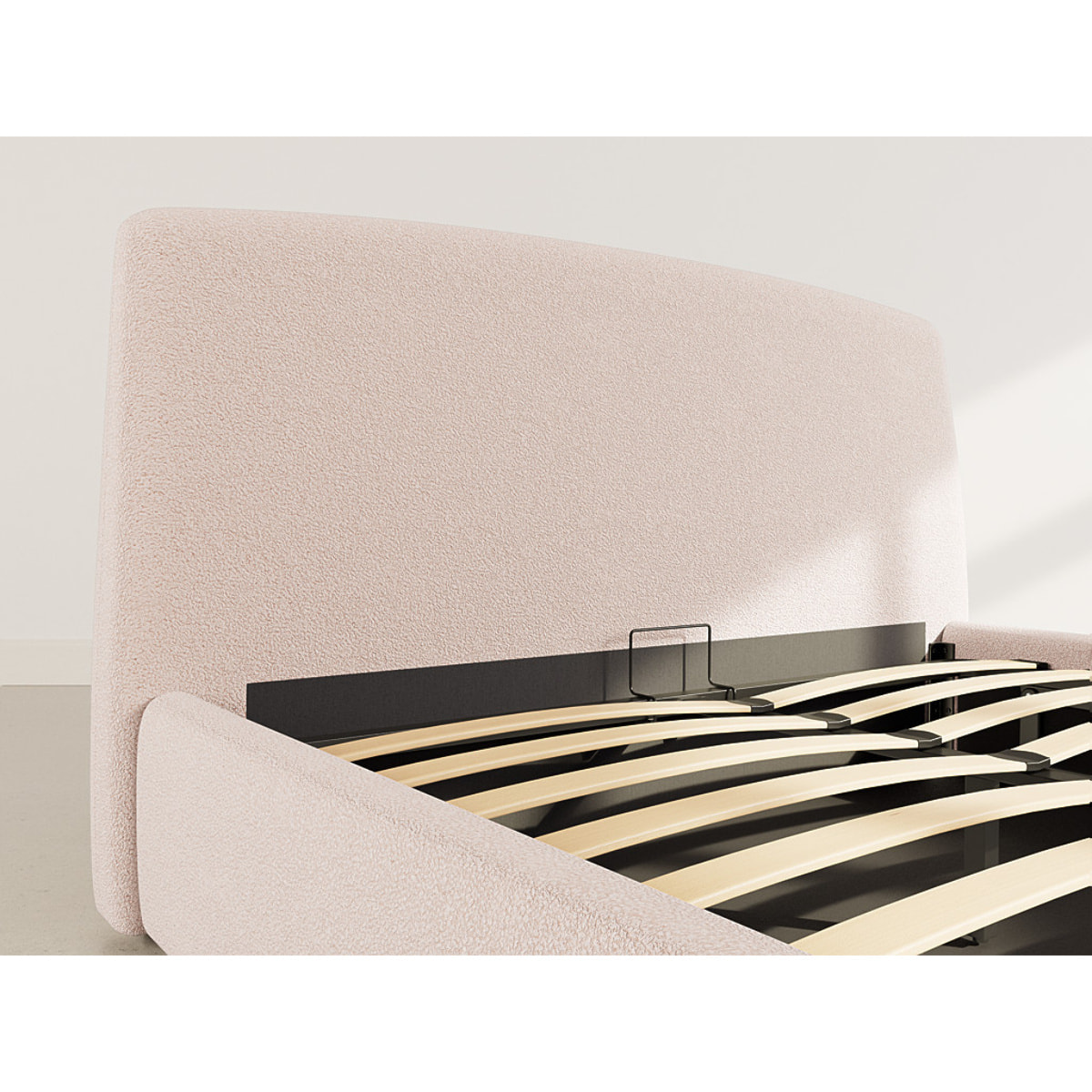 Juliette - lit coffre - 160x200 cm - en tissu bouclette - Beige