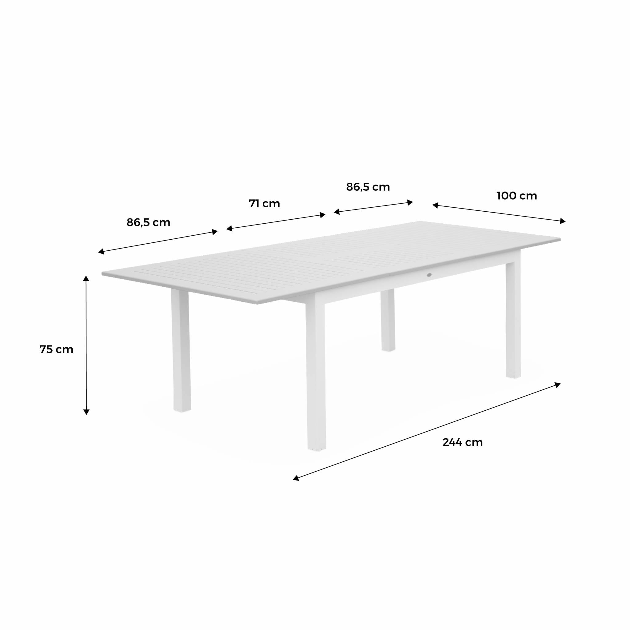 Table extensible - Chicago Anthracite - Table en aluminium 175/245cm avec rallonge. 8 places