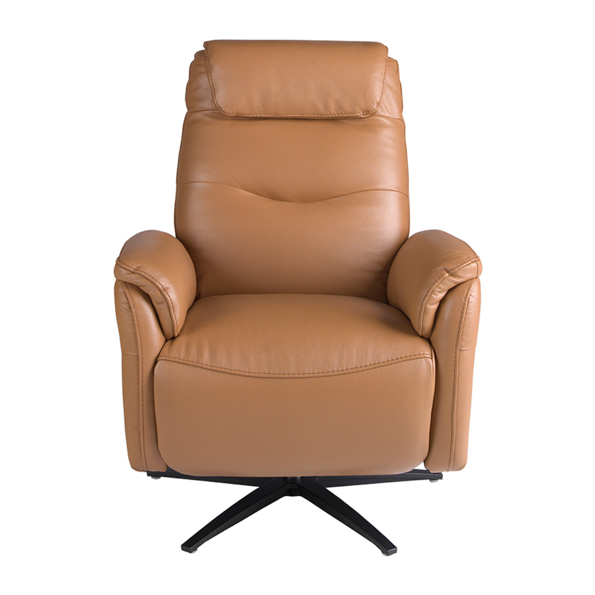 Sillón Angel Cerdá relax giratorio con reposabrazos asiento y respaldo tapizados en piel de origen vacuno en marrón patas de acero inoxidable en negro mate 78x96x105cm