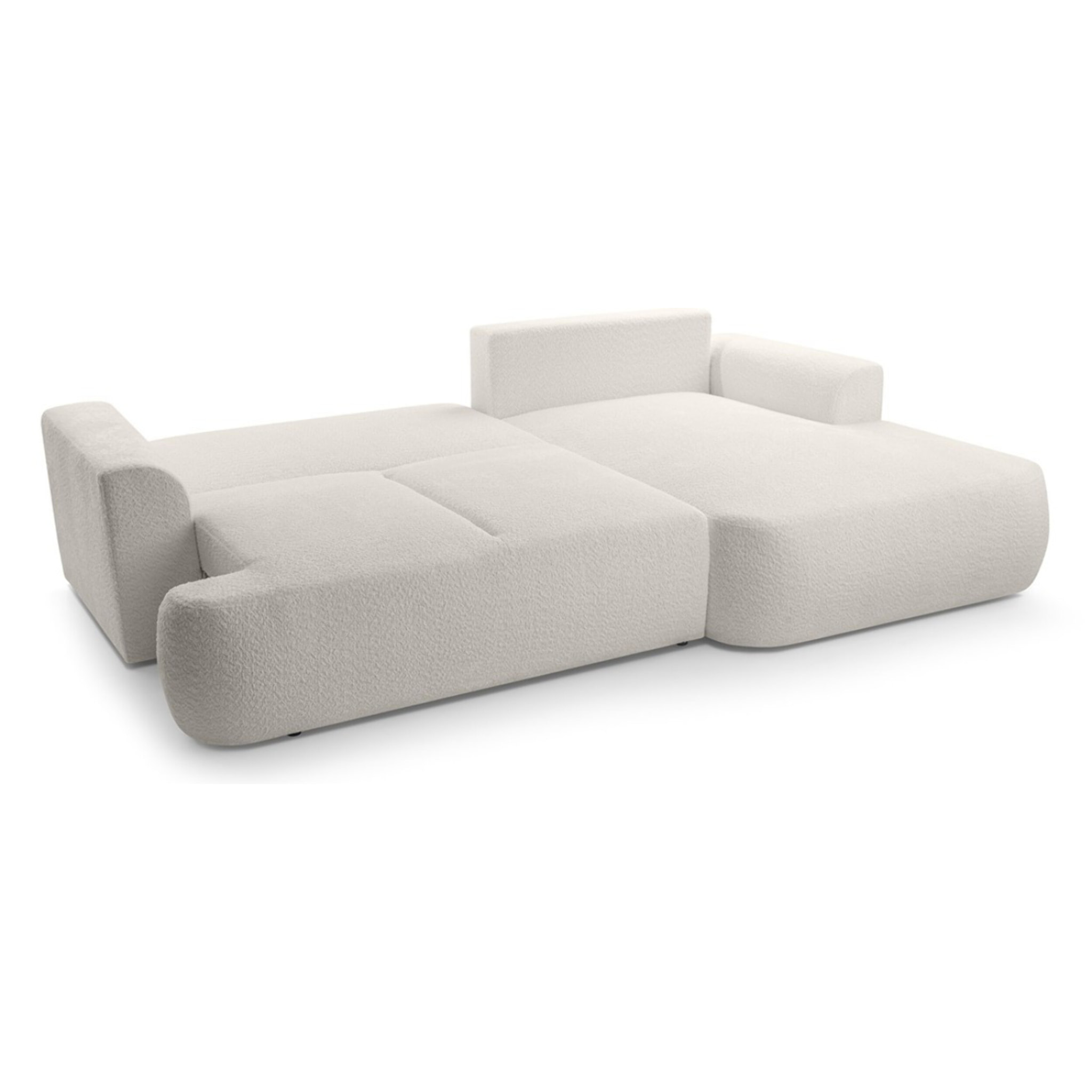 Candela - canapé d'angle droit 4 places - convertible avec coffre - en tissu bouclette - Beige