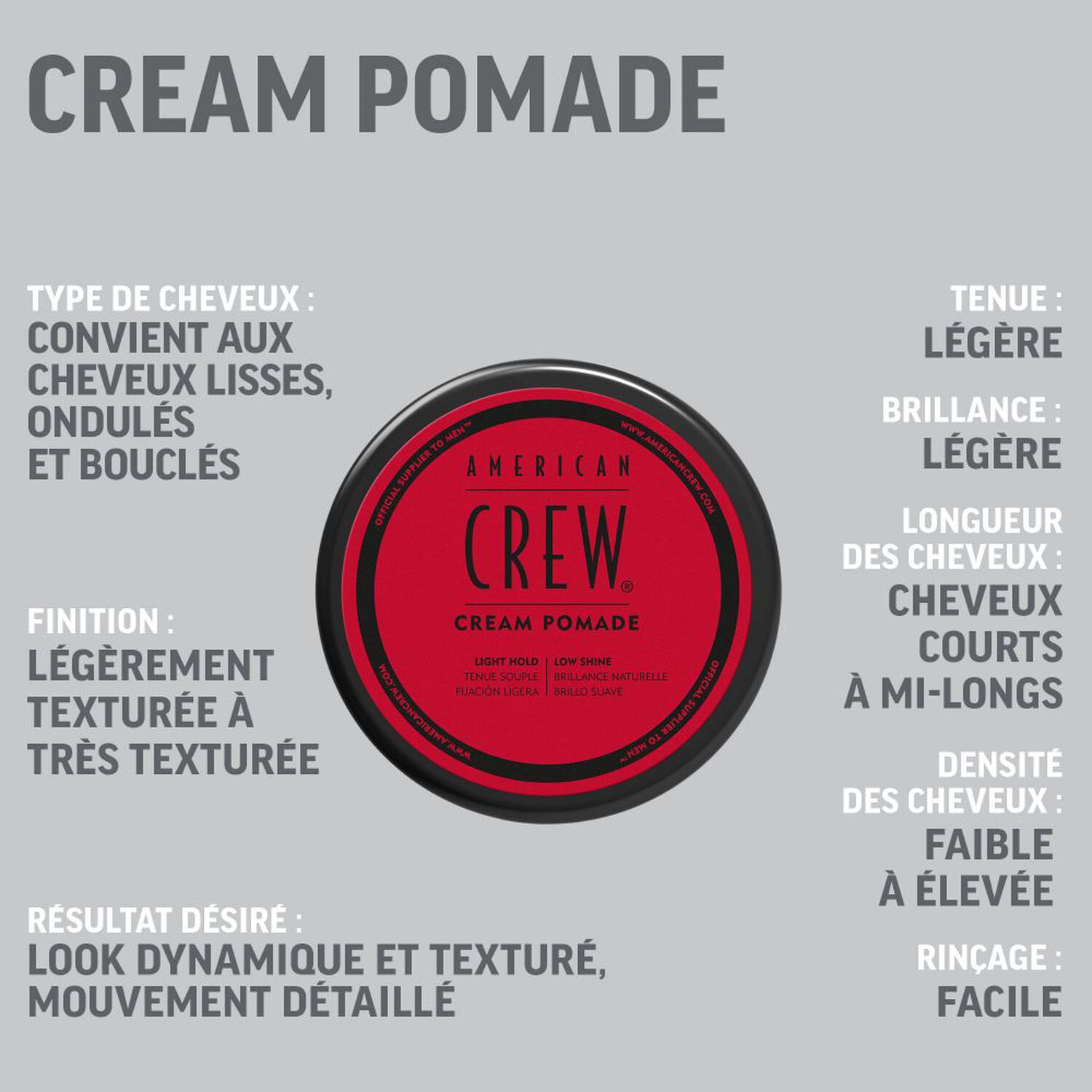 Pomade Coiffante - Crème de Coiffage Tenue Souple & Effet Mat