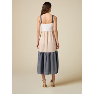 Oltre - Vestido largo colour block - Beige