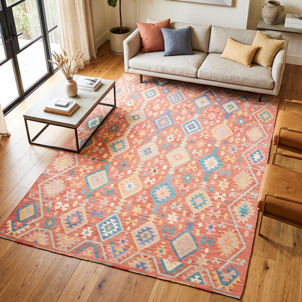 Tapis kilim, motif géométrique tissé plat en laine, ZAMOVOB
