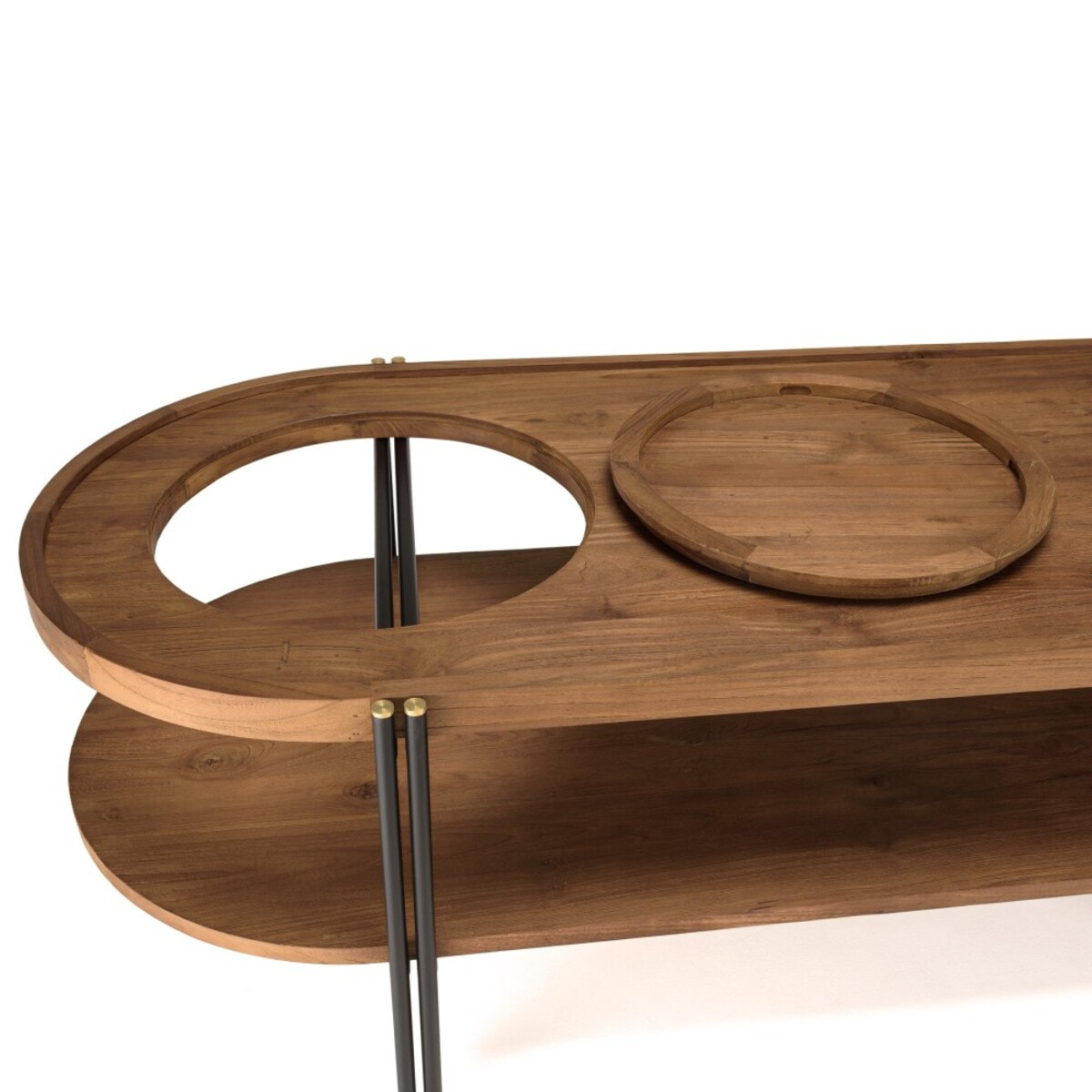 SIXTINE - Table basse bois teck recyclé 2 niveaux plateau amovible