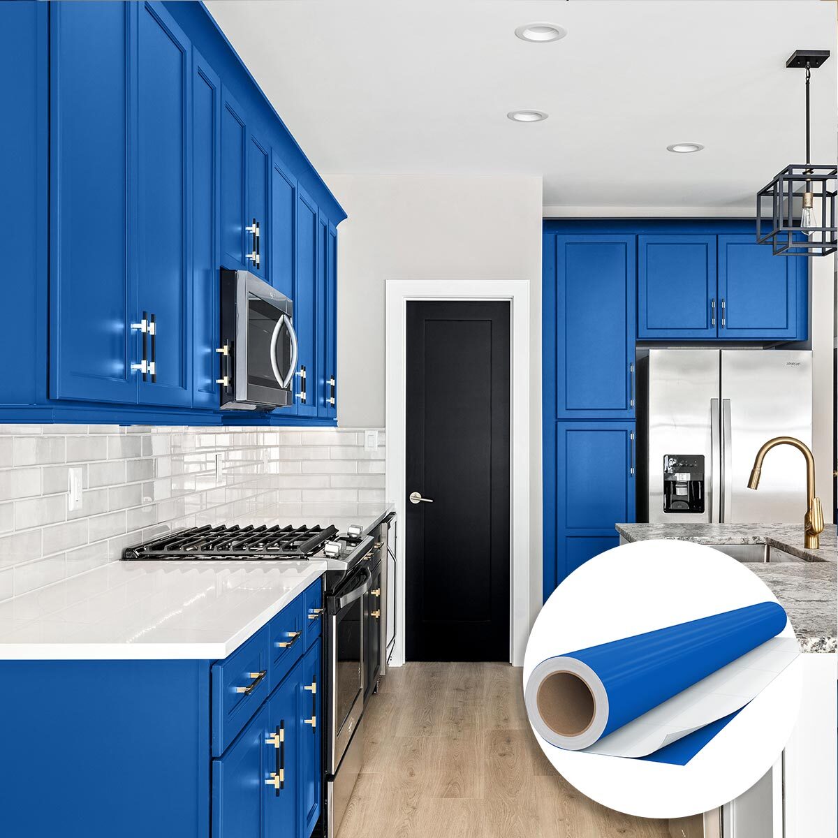 Rouleau adhésif décoratif Vinyle au Mètre - Bleu marine - Sticker Lavable Imperméable Mur Cuisine Meubles