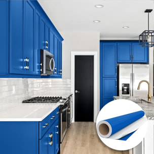 Rouleau adhésif décoratif Vinyle au Mètre - Bleu marine - Sticker Lavable Imperméable Mur Cuisine Meubles