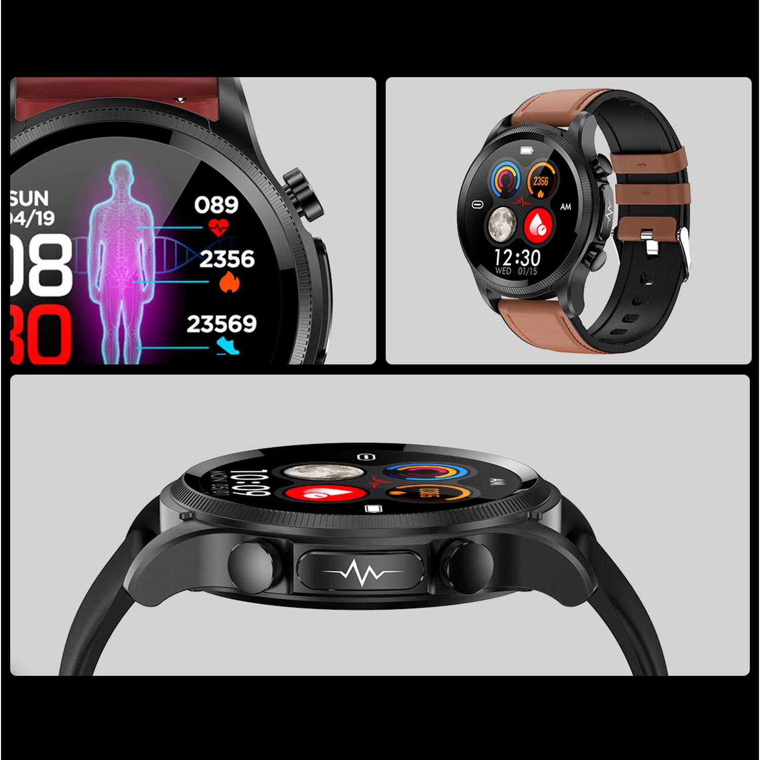 Smartwatch E400 con rilevamento della glicemia, pressione sanguigna e monitor O2. ECG con misurazione del torace.