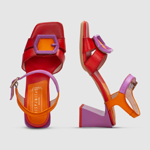 Sandalia Tacon Mallorca Rojo violet naranja 6,5 cm