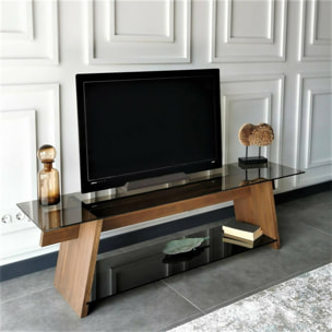 Mobile porta TV Dpotenz, Credenza da soggiorno, Armadio basso per TV, Base parete attrezzata, 158x40h45 cm, Noce e Nero