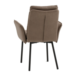 Set di 2 sedie MALIBÙ in similpelle marrone e gambe in metallo nero, con braccioli