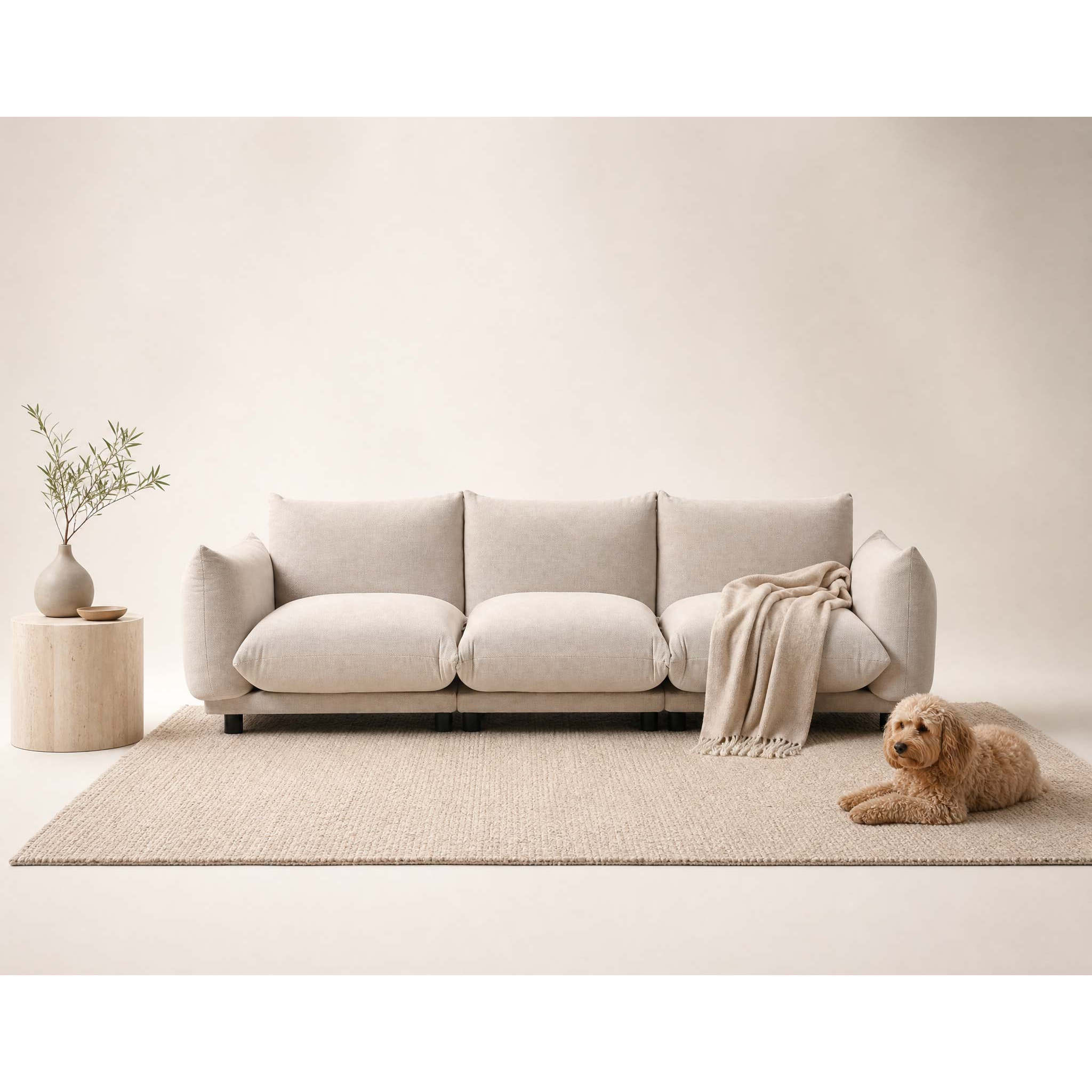Jeanne - Canapé modulable 3 places en velours texturé - Beige