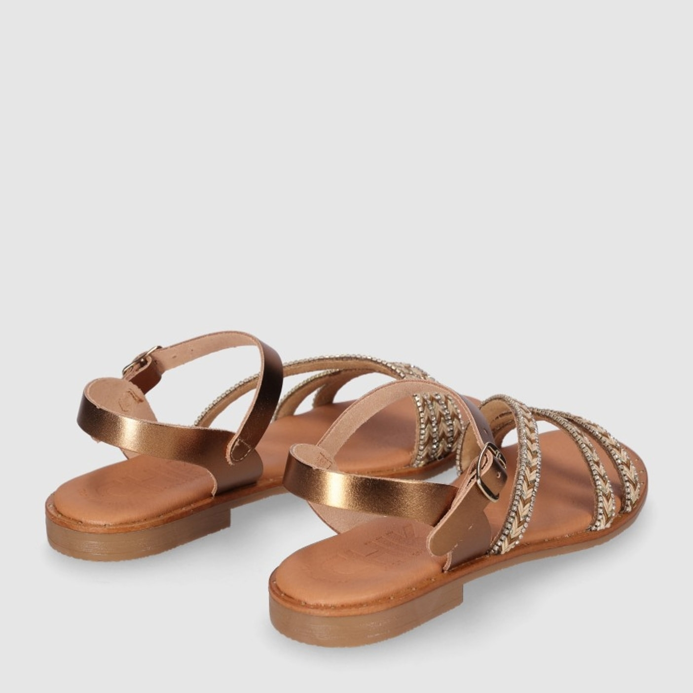 Sandalias de Piel - Bronce - Tacón: Bajo