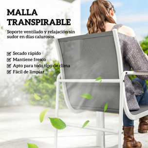 Conjunto de Mesa y Sillas Jardín de 7 Piezas, Muebles Jardín Exterior con Mesa de Vidrio Templado, 6 Sillas Transpirables Decorativas, Marco de Acero Resistente a la Intemperie, Blanco y Gris