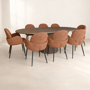 Ensemble table extensible ovale et 6 fauteuils en tissu terracotta