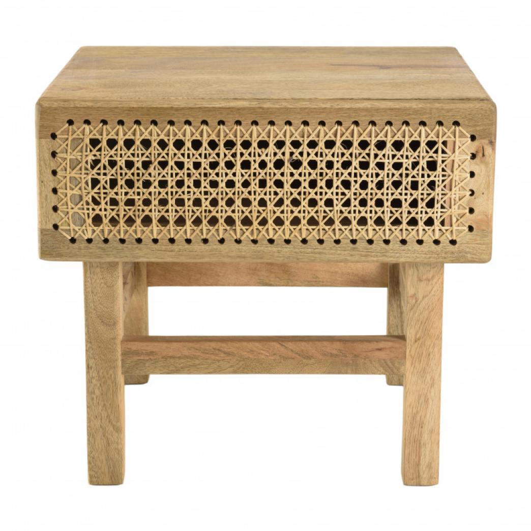 ISA - Chevet marron 1 tiroir bois de manguier et cannage couleur naturelle