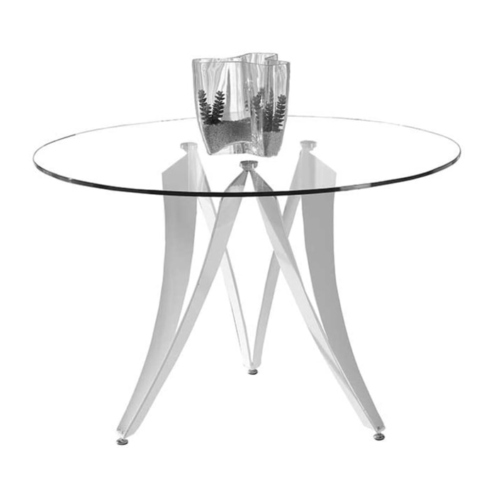 Mesa redonda VENUS - transparente y plata - O120x77cm