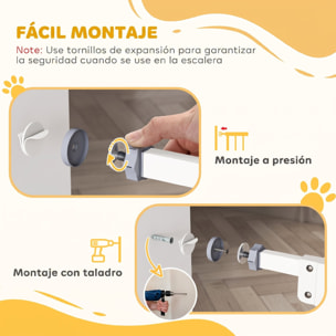 Barrera de Seguridad para Perros Extensible 74-100 cm, para Puertas y Escaleras, Barrera para Perros Medianos, Cierre Automático Montaje a Presión Doble Bloqueo 2 Extensiones 7/14 cm, Blanco