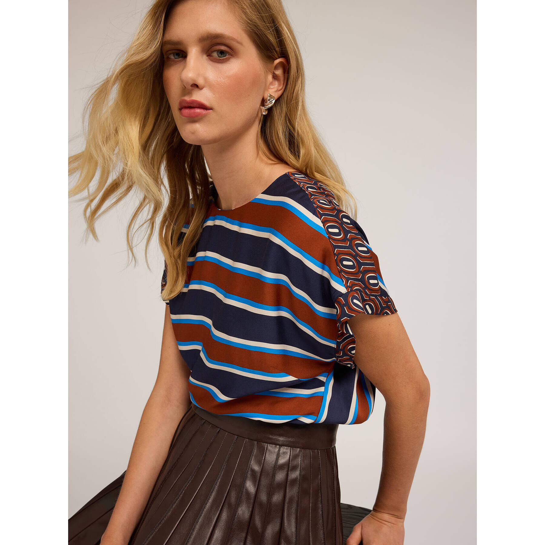 Motivi - Blusa kimono fantasia a righe - Blu