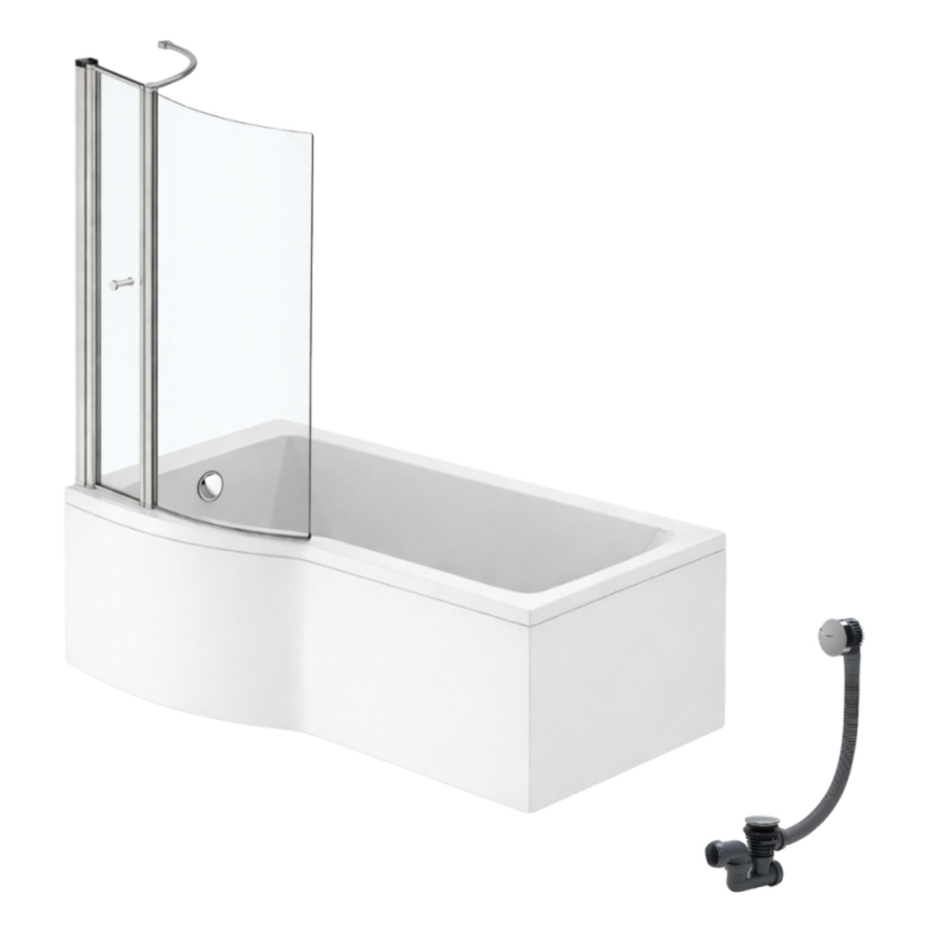 Pack baignoire bain douche 150 x 80 cm gauche Connect Air + tablier + pare bain avec volet + vidage Chromé