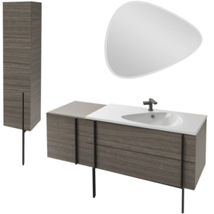 Meuble vasque 145 cm Nouvelle Vague chene tranché + tiroir rack + colonne + miroir + pied