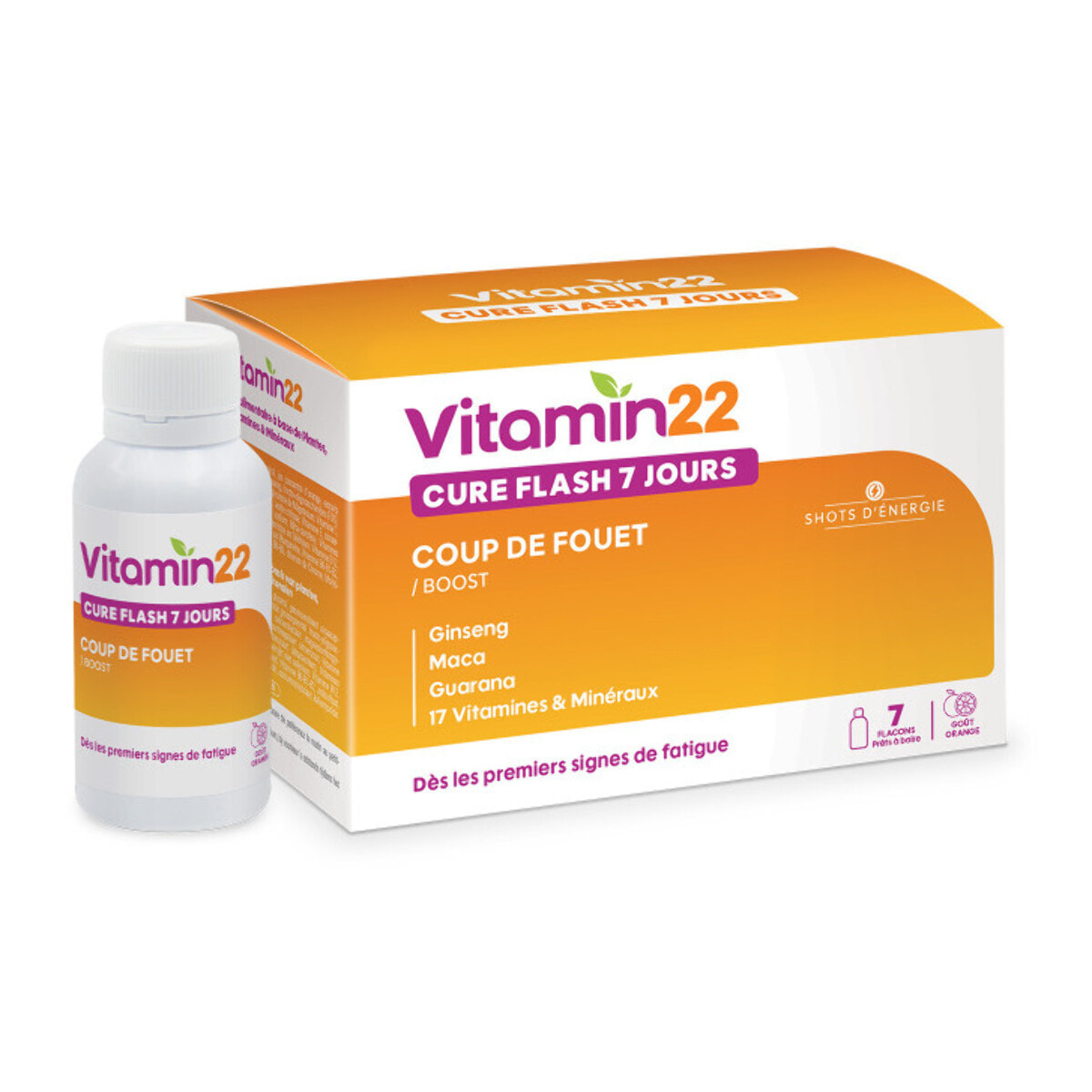 VITAMIN 22 - Cure Flash 7 jours - Formule exclusive coup de fouet - Vitamines + Minéraux + Oligo-éléments - Etui 7 flacons unidoses de 30ml