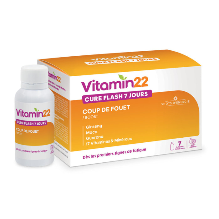 VITAMIN 22 - Cure Flash 7 jours - Formule exclusive coup de fouet - Vitamines + Minéraux + Oligo-éléments - Etui 7 flacons unidoses de 30ml