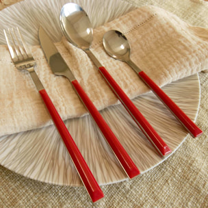 Lot de 6 cuillères de table rouges en acier inoxydable  COLORAMA