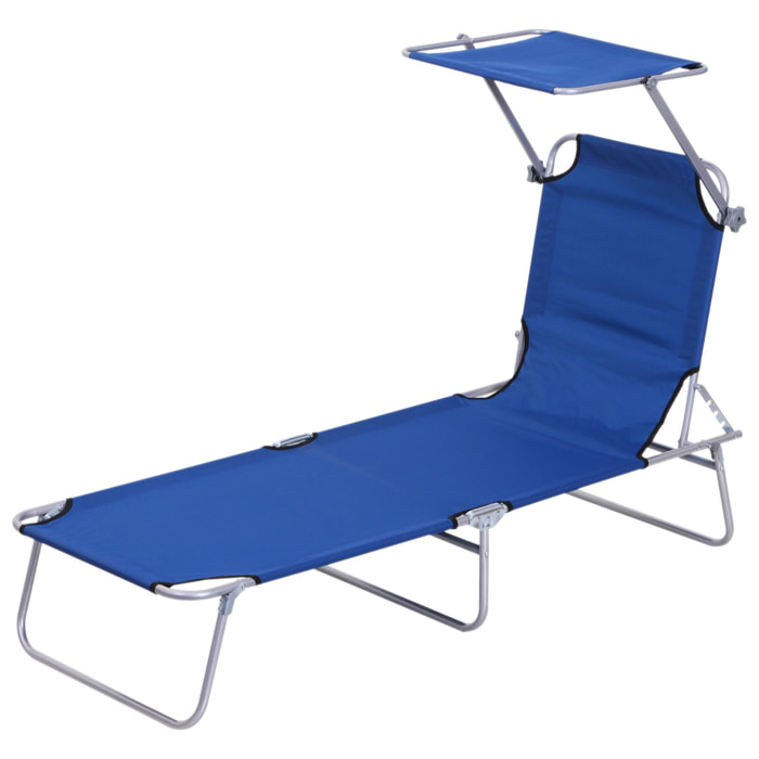 Transat bain de soleil pliable grand confort dossier et pare-soleil réglable multi-positions bleu