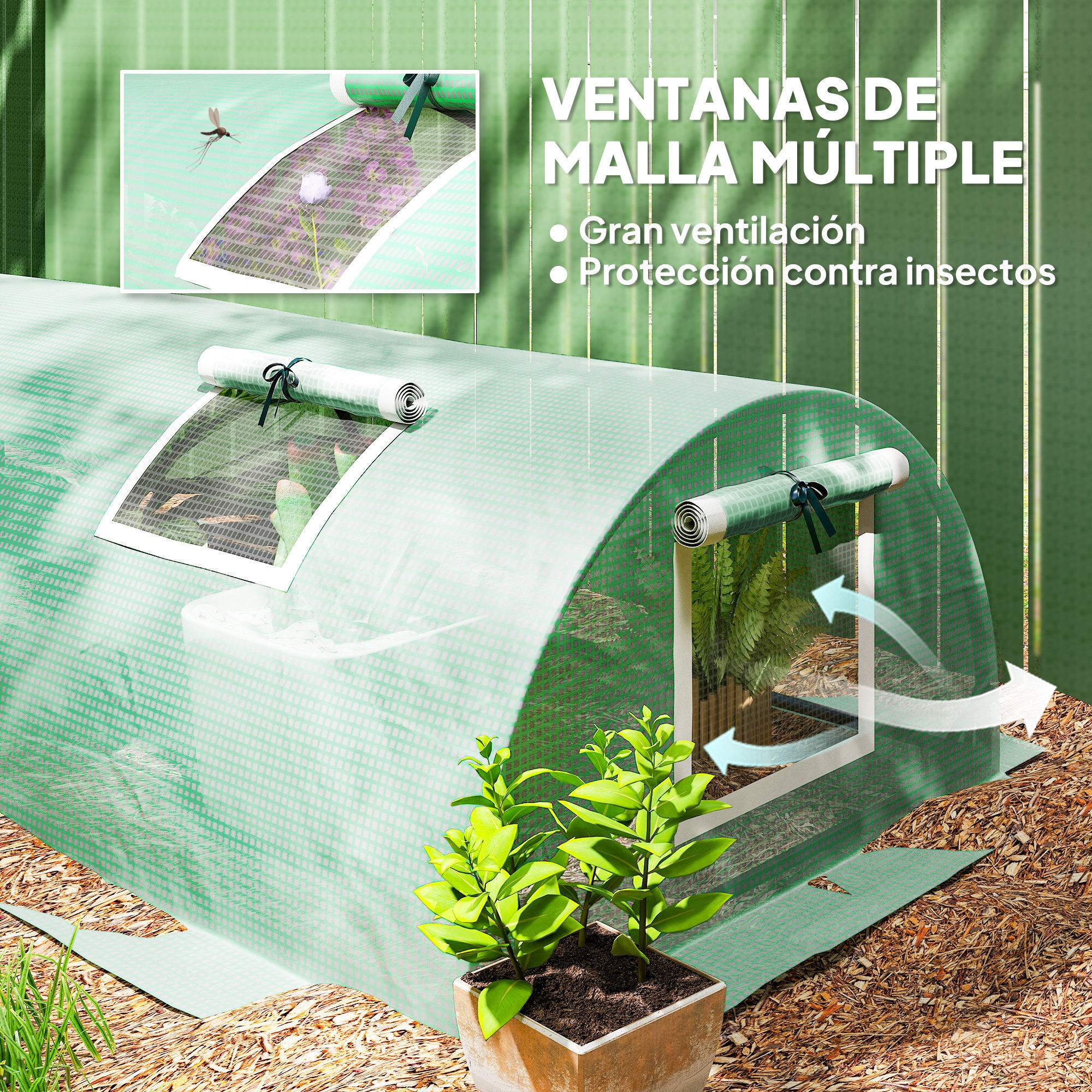 Invernadero de Exterior, 300x80x45 cm, Invernadero de Jardín con 5 Ventanas Enrollables de Malla, Marco de Acero y Cubierta de PE 140g/ãŽ¡ Anti-UV para Cultivos, Plantas, Flores, Verde