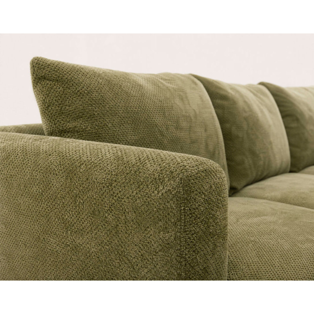 Gabin - Canapé d'angle droit 5 places en velours texturé - Vert Kaki