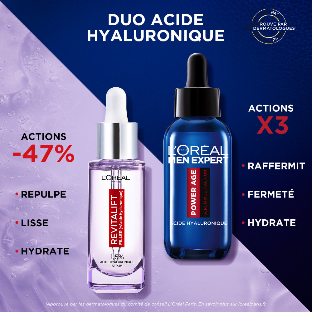 L'Oréal Paris Revitalift Filler Sérum Anti-rides 1.5% Acide Hyaluronique Pur 30ml, L'Oréal Paris Men Expert Power Age Sérum Mult